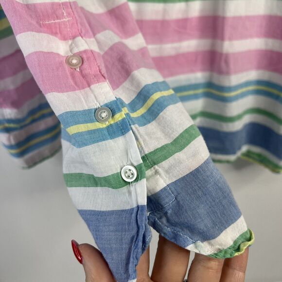 Talbots Petite Top Size LP L Popover Top Striped White Pink Blouse Pastel Collar - Picture 6 of 11
